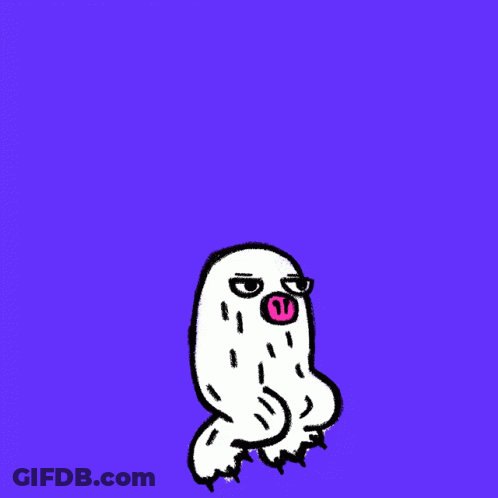 A Drawing Of A Ghost With Glasses And A Pink Nose On A Purple Background GIF
