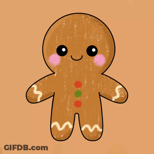 A Drawing Of A Gingerbread Man With A Pink Cheek GIF