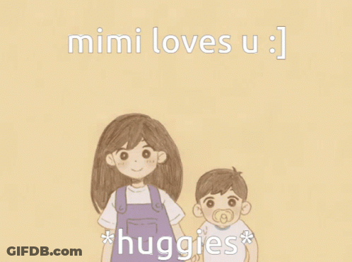 A Drawing Of A Girl And A Boy With The Caption Mimi Loves U GIF