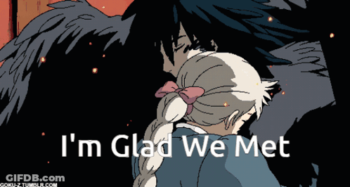 A Drawing Of A Girl And A Boy With The Words I 'M Glad We Met Below Them GIF