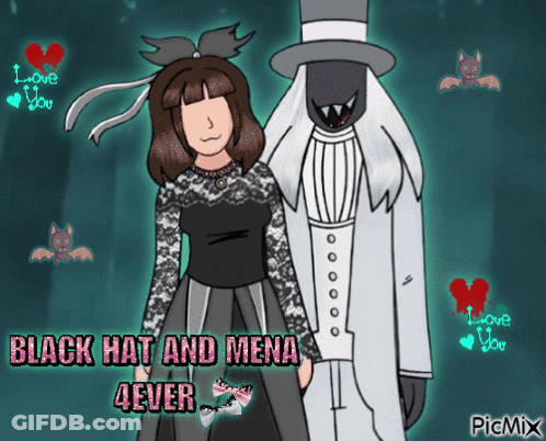 A Drawing Of A Girl And A Ghost With The Words Black Hat And Mena 4Ever GIF