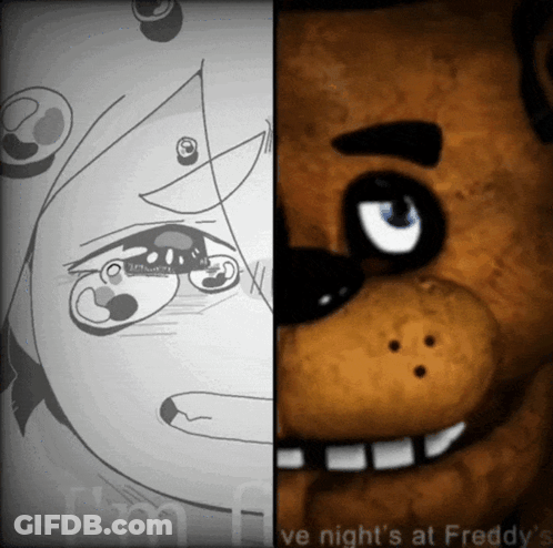 A Drawing Of A Girl And A Teddy Bear With The Words Five Nights At Freddy 'S GIF