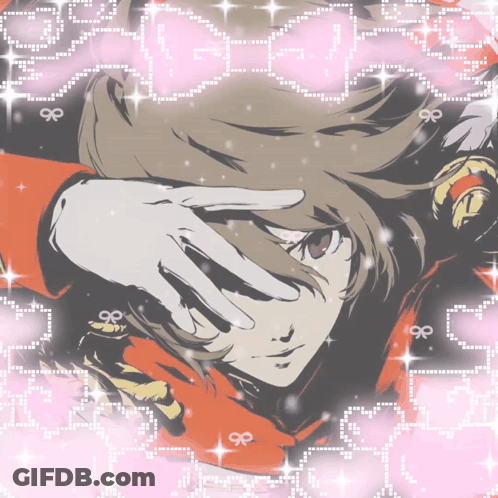 A Drawing Of A Girl Covering Her Face With Her Hand And A Pink Background GIF