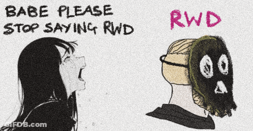 A Drawing Of A Girl Crying Next To A Man Wearing Glasses And A Mask That Says Rwd GIF