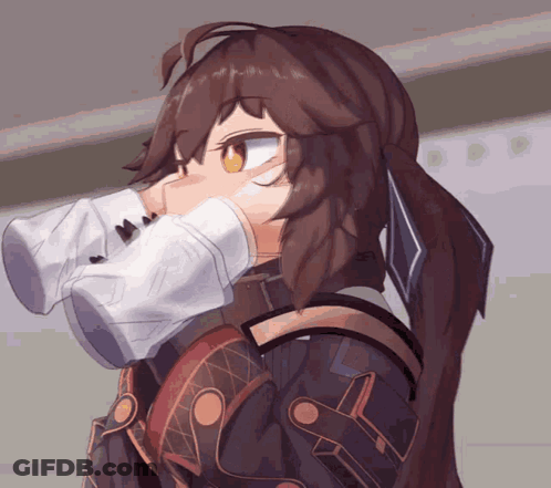 A Drawing Of A Girl Drinking From A White Cup GIF