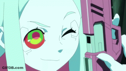 A Drawing Of A Girl Holding A Pink Gun With The Number Iii On It GIF