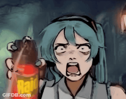 A Drawing Of A Girl Holding A Raid Bottle GIF