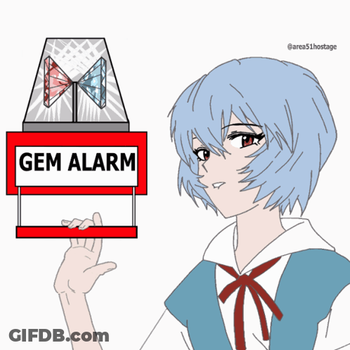 A Drawing Of A Girl Holding A Red Sign That Says Gem Alarm GIF