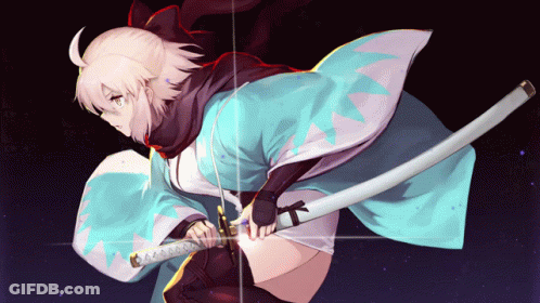 A Drawing Of A Girl Holding A Sword With The Letter K On It GIF