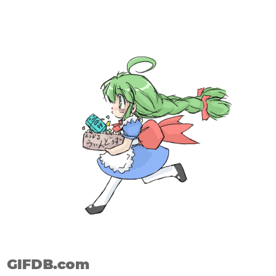 A Drawing Of A Girl In A Blue Dress Holding A Sign That Says ' A ' On It GIF