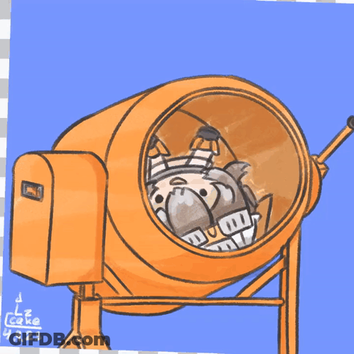A Drawing Of A Girl In A Cement Mixer With The Date 4.9.23 GIF