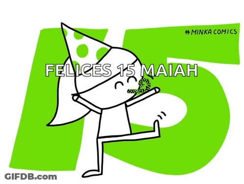 A Drawing Of A Girl In A Party Hat With The Words Felices 15 Maiah GIF