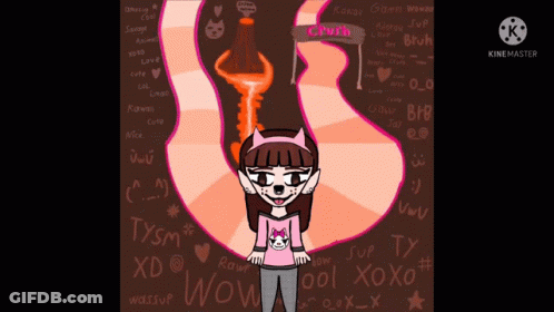 A Drawing Of A Girl In A Pink Shirt With The Word Wow On It GIF
