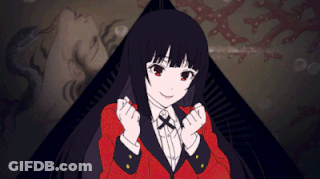A Drawing Of A Girl In A Red Suit With Black Hair GIF