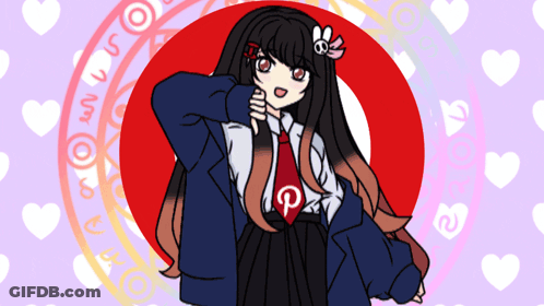 A Drawing Of A Girl In A Suit And Tie With A Pinterest Logo On Her Shirt GIF