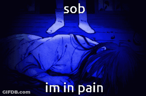 A Drawing Of A Girl Laying On The Floor With Sob Im In Pain GIF