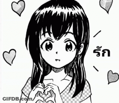 A Drawing Of A Girl Making A Heart With Her Hands GIF