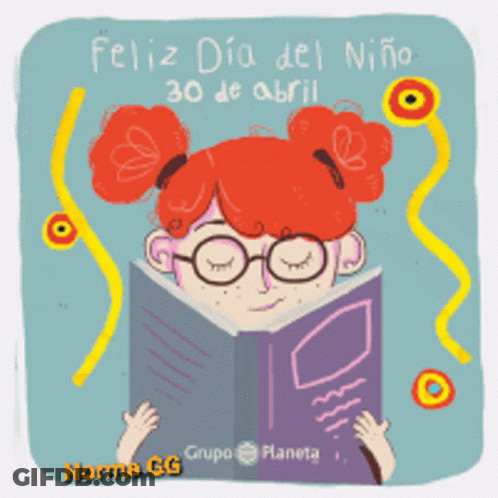 A Drawing Of A Girl Reading A Book With The Date 30 De Abril GIF