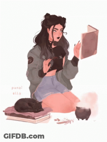 A Drawing Of A Girl Reading A Book With The Name Punzi Ella On The Bottom GIF