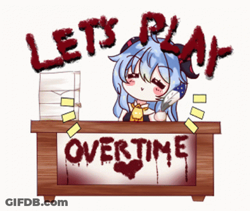 A Drawing Of A Girl Sitting At A Desk With The Words Let 'S Play Overtime On It GIF