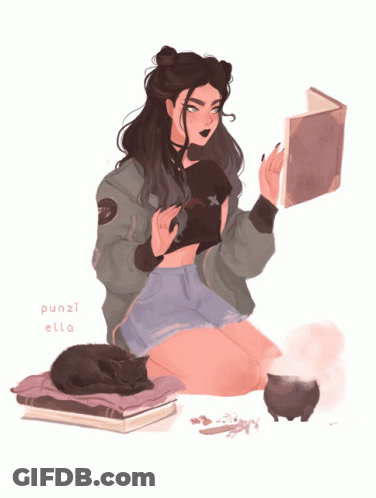 A Drawing Of A Girl Sitting On The Floor Reading A Book GIF