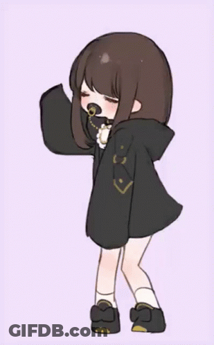 A Drawing Of A Girl Wearing A Black Hoodie And A Pacifier In Her Mouth . GIF