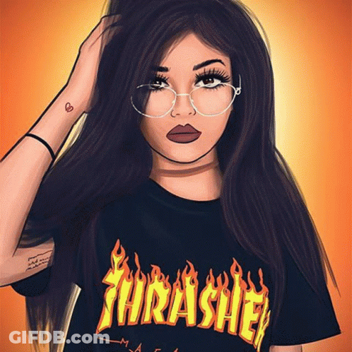 A Drawing Of A Girl Wearing A Thrasher T-Shirt . GIF
