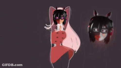 A Drawing Of A Girl Wearing Headphones And A Mask With X 'S On Her Eyes GIF