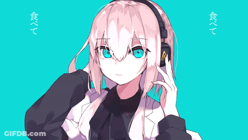 A Drawing Of A Girl Wearing Headphones With Chinese Writing On The Bottom GIF