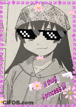 A Drawing Of A Girl Wearing Sunglasses And A Hat That Says ' Ill Thug Princess ' On It GIF