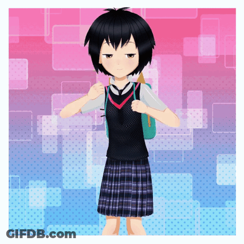 A Drawing Of A Girl With A Backpack Has The Numbers 02 On It GIF