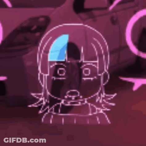 A Drawing Of A Girl With A Blue Stripe On Her Forehead And A Purple Background . GIF