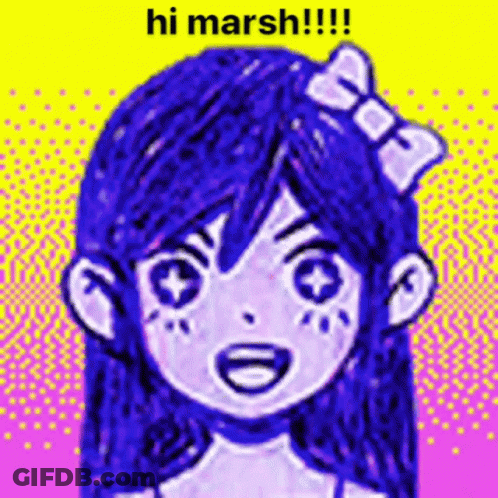 A Drawing Of A Girl With A Bow In Her Hair And The Words `` Hi Marsh ! '' GIF