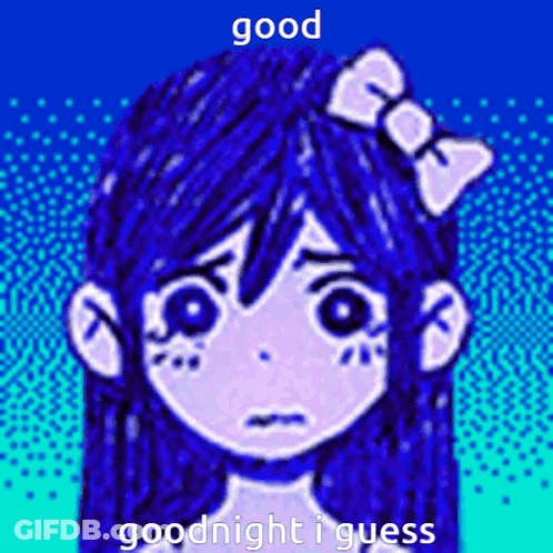 A Drawing Of A Girl With A Bow On Her Head And The Words Good Night I Guess GIF