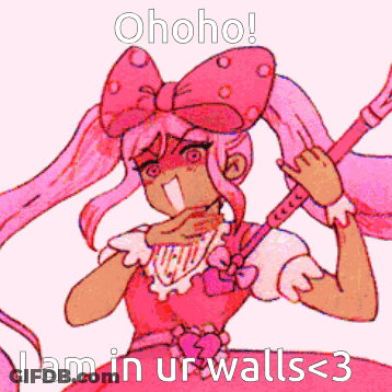 A Drawing Of A Girl With A Bow On Her Head And The Words Ohoho I Am In Urwalls < 3 GIF