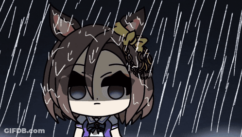 A Drawing Of A Girl With A Bow On Her Head In The Rain GIF
