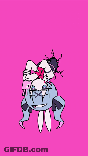 A Drawing Of A Girl With A Bunny Ear And A Pink Background GIF