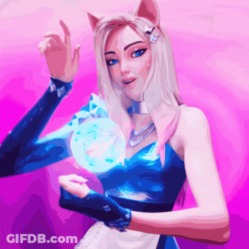 A Drawing Of A Girl With A Cat Ear Holding A Blue Object GIF