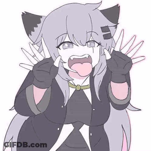 A Drawing Of A Girl With A Cat Ear Making A Funny Face GIF