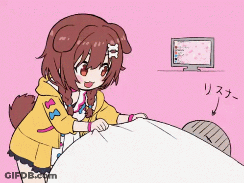 A Drawing Of A Girl With A Dog 'S Ears And A Yellow Jacket With A Bow On It GIF