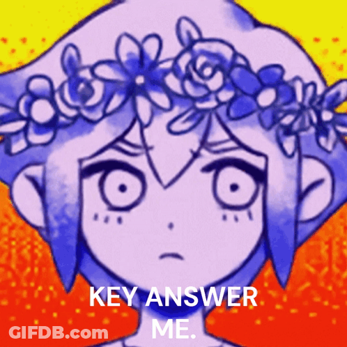 A Drawing Of A Girl With A Flower Crown On Her Head And The Words Key Answer Me GIF