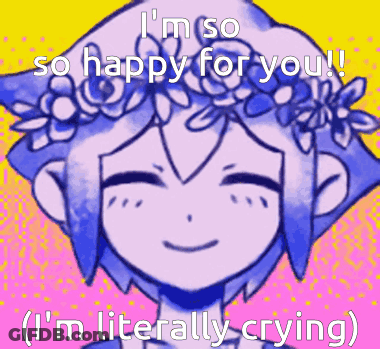 A Drawing Of A Girl With A Flower Crown On Her Head Says I 'M So Happy For You ! GIF