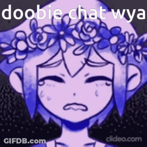 A Drawing Of A Girl With A Flower Crown On Her Head With The Caption Doobie Chat Wya GIF