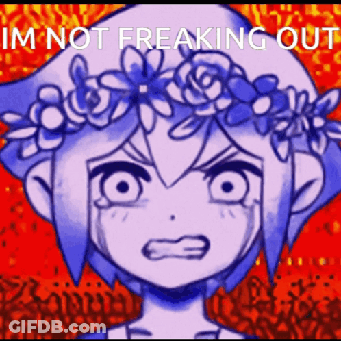 A Drawing Of A Girl With A Flower Crown On Her Head With The Words Im Not Freaking Out GIF