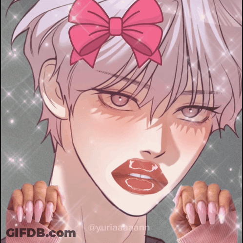 A Drawing Of A Girl With A Pink Bow On Her Head And Pink Nails GIF