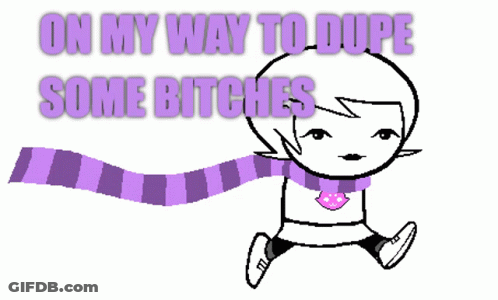 A Drawing Of A Girl With A Purple Scarf And The Words " On My Way To Dupe Some Bitches " GIF