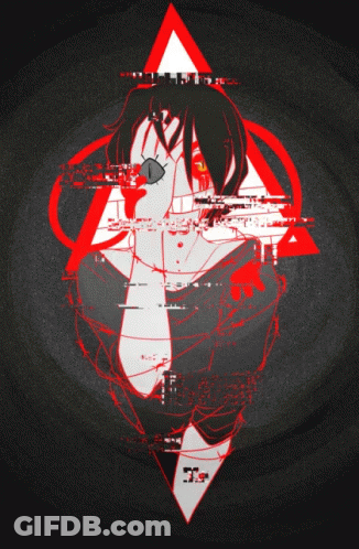 A Drawing Of A Girl With A Red Triangle Around Her Head GIF