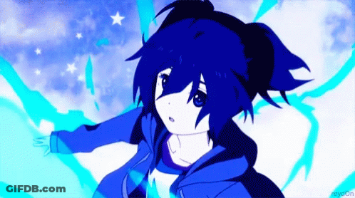 A Drawing Of A Girl With Blue Hair And A Blue Hoodie GIF