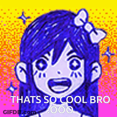 A Drawing Of A Girl With Blue Hair And A Bow In Her Hair With The Words `` Thats So Cool Bro '' . GIF