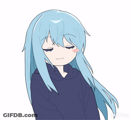 A Drawing Of A Girl With Blue Hair And A Hoodie GIF